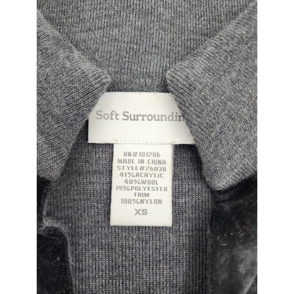 Soft Surroundings Runway Wool Blend Knit Tunic Sweater Velvet Trim Gray Size XS - Picture 9 of 10